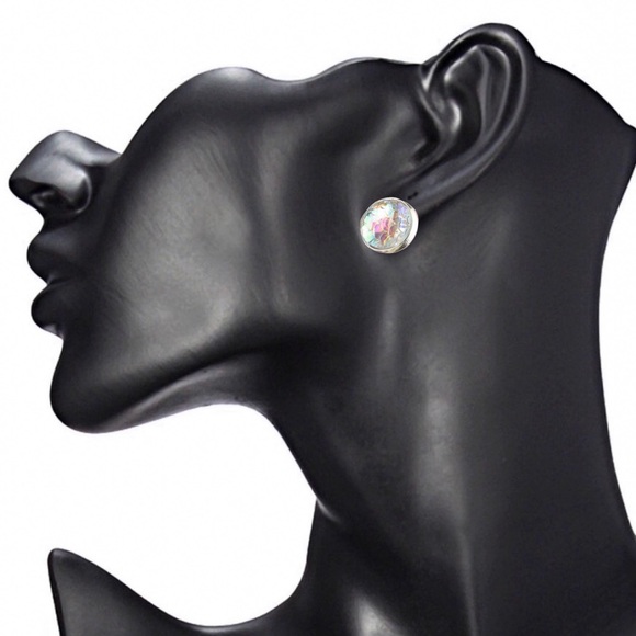 Iridescent Mermaid Button Stud Earrings - Picture 8 of 8